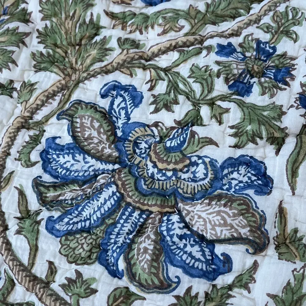 Pottery Barn Haylie Batik Standard Pillow Sham Blue Green Floral Cotton